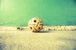 Sepak Takraw Ball On Cement Background,asia Traditional Sport Games Stock Photo