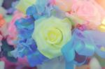 Flowers Arrangements - Spring Roses Celebration Bouquet Pastel Stock Photo