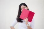 Portrait Of Thai Teen Beautiful Girl Reading Book Stock Photo