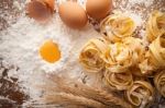 Fettuccine Pasta Italian Food Still Life Rustic Stock Photo