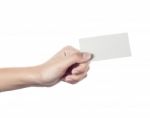 Blank Business Card In A Female Hand. Concept Stock Photo