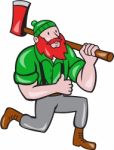 Paul Bunyan Lumberjack Axe Kneeling Cartoon Stock Photo