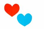 Cut Red And Blue Paper Hearts Together On White Background Stock Photo