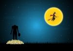 Halloween Headless Zombie Skull Witch Moon  Stock Photo