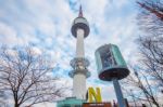 Seoul - March 28 : N Seoul Tower Located On Namsan Mountain In Central Seoul.photo Taken On March 28,2015 In Seoul,south Korea Stock Photo