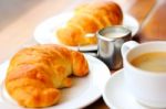 Croissant Bread On Dish Stock Photo