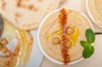 Hummus With Pita Bread Stock Photo