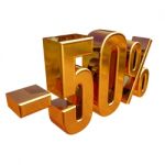 3d Gold 50 Fifty Percent Sign Stock Photo