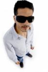 High Angle View Of Handsome Man Wearing Sunglasses Stock Photo