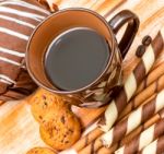 Biscuits And Coffee Represents Delicious Cookie And Crackers Stock Photo