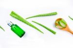 Aloe Vera Fresh Leaves With Aloe Vera Gel On Wooden Measuring Sp Stock Photo