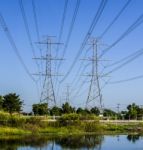 High Voltage Electricity Pylon Stock Photo