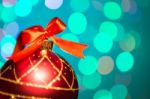 Christmas Decoration With Red Ribbon  And Beautiful Bokeh Stock Photo