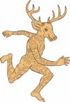 Half Man Half Deer With Tattoos Running Stock Photo