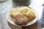 Meat Pattie With Potato Puree Stock Photo