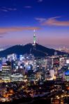 View Of Downtown Cityscape And Seoul Tower In Seoul, South Korea Stock Photo