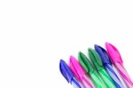 Group Of Multicolor Pen On White Background Stock Photo