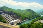 Clean Energy By Hydropower Plant From Downstream Water Stock Photo