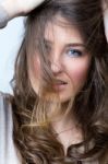 Studio Portrait Of Beautiful Young Woman Stock Photo