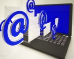 Mail Signs Leaving Laptop Shows Ongoing Messages Stock Photo