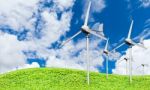 Eco Power, Wind Turbines Generating Electricity Stock Photo