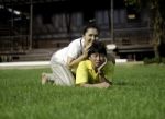 Portrait Of Beautiful Couple In Park Stock Photo