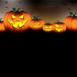 Pumpkin Set Scary Face Of Happy Halloween On Black Night Sky Background Stock Photo