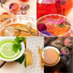 Collection Of Different Herbal Tea Infusion Collage Stock Photo