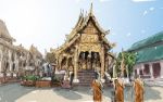 Sketch Of Cityscape Show Asia Style Temple Space In Thailand Stock Photo