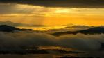 Golden Light At Mountains Is Covered By Morning Fog And Sunrise In Seoul,korea Stock Photo