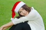 Beautiful Young Santa Clause Woman Stock Photo