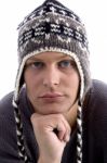 Adult Man Wearing Woollen Cap Stock Photo