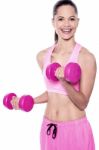 Fit Woman Working Out With Dumbbells Stock Photo