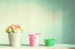 Flower Vase On A Wooden Stock Photo