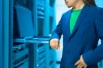 Man Fix Server Network In Data Center Room Stock Photo