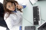 High Angle View Of Doctor In Clinic Stock Photo