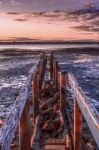 Cleveland Jetty At Sunset Stock Photo