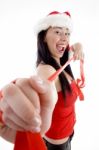 Female Wearing Christmas Hat Stock Photo