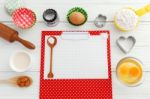 Baking Background With Note Paper Stock Photo