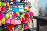 Seoul - February 1 : Love Padlocks At N Seoul Tower Or Locks Of Love Is A Custom In Some Cultures Which Symbolize Their Love Will Be Locked Forever At Seoul Tower On February 1,2015 In Seoul,south Korea Stock Photo