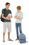 Teenage Students With Backpack Stock Photo