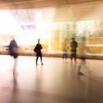 City People Walking In Skytrain Station In Motion Blur Stock Photo