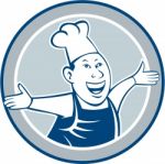 Chef Cook Happy Arms Out Circle Cartoon Stock Photo