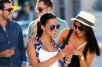 Portrait Of Group Friends Having Fun In The Street Stock Photo