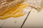 Italian Pasta Penne With Wheat Stock Photo