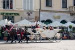 Carriage And Horses In Krakow Stock Photo