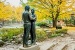 Nami Island,korea - Oct 25: The Statue And Tourists Taking Photos Of The Beautiful Scenery Around Nami Island On October 25,2015 In Seoul,south Korea Stock Photo