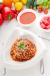 Spaghetti Pasta With Bolognese Sauce Stock Photo