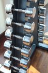 Sports Weight  Dumbbells Set  In Healthy Care Fitness Room  Use Stock Photo