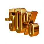 3d Gold 50 Fifty Percent Sign Stock Photo